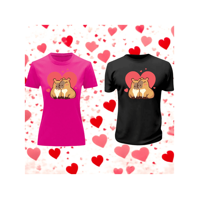 Playera En Duo Para Parejas De Capybara 14 De Febrero San Valentin Color Fucsia Talla Mediana Marca Emil SaEs