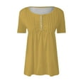 thumbnail image 2 of Yellow Women's Short Sleeve T-shirt, Women'S Casual Pleated Round Neck Button Open Short Sleeve Loose T Shirt Shirt Top,Women's Short sleeve T-shirt 3XL, 2 of 5