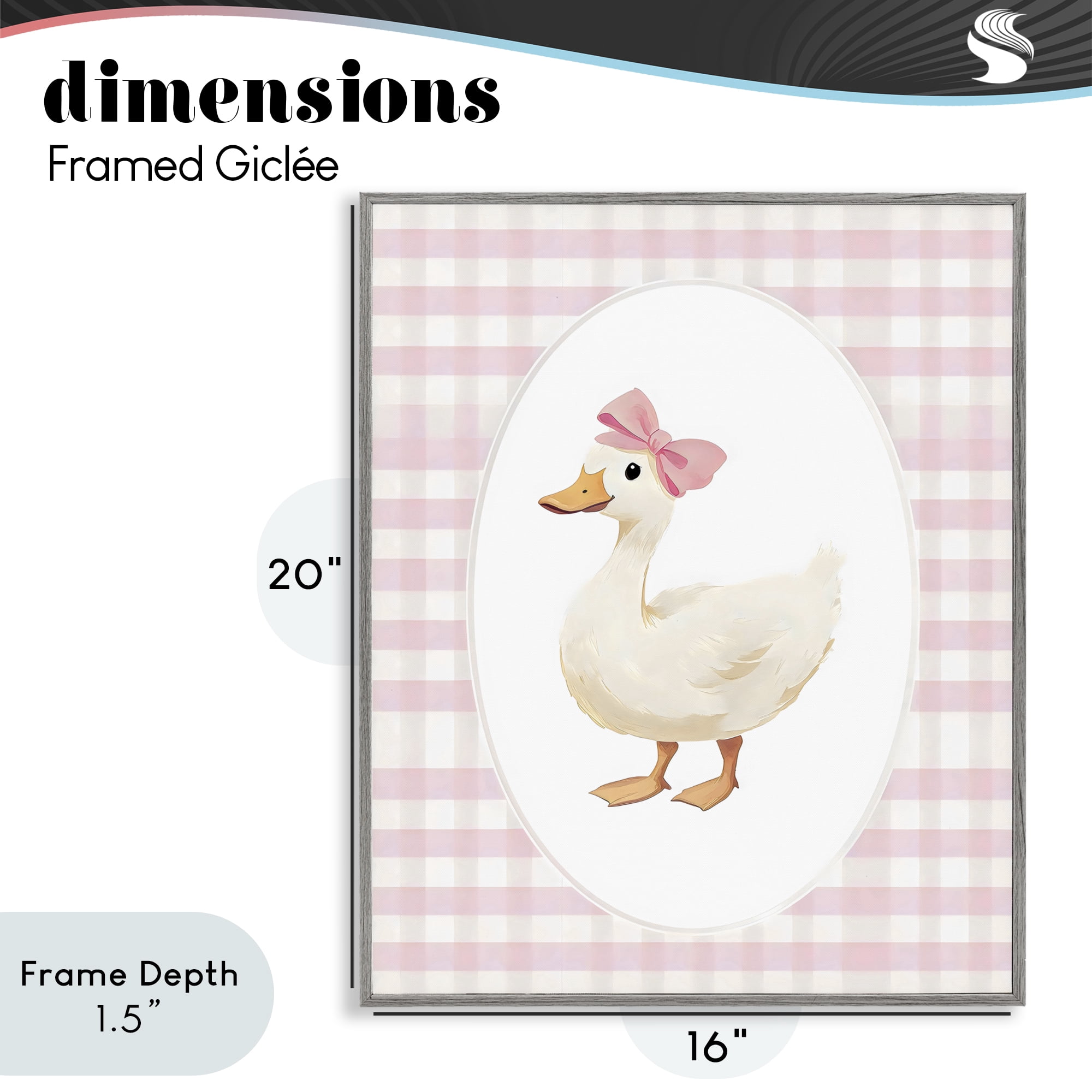 Stupell Industries Pink Gingham Duckling Gray Framed Giclee Art, design by Arlington Prints