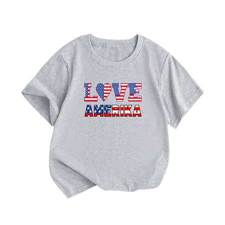 

ZMHEGW Toddler Kids 4 Of July T Shirt Crew Neck Short Sleeve Pullover Kids Tops Independence Day Print Grey 140
