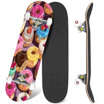 31'' Complete Skateboard 7 Layer Canadian Maple Double Kick Deck Skateboards sweet multi colored donuts donuts Skate Board for Beginner Adult Gifts