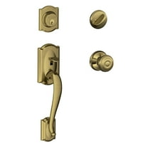 Schlage F60VCAM609GEO Antique Brass Camelot Single Cylinder Handleset And Georgian Knob