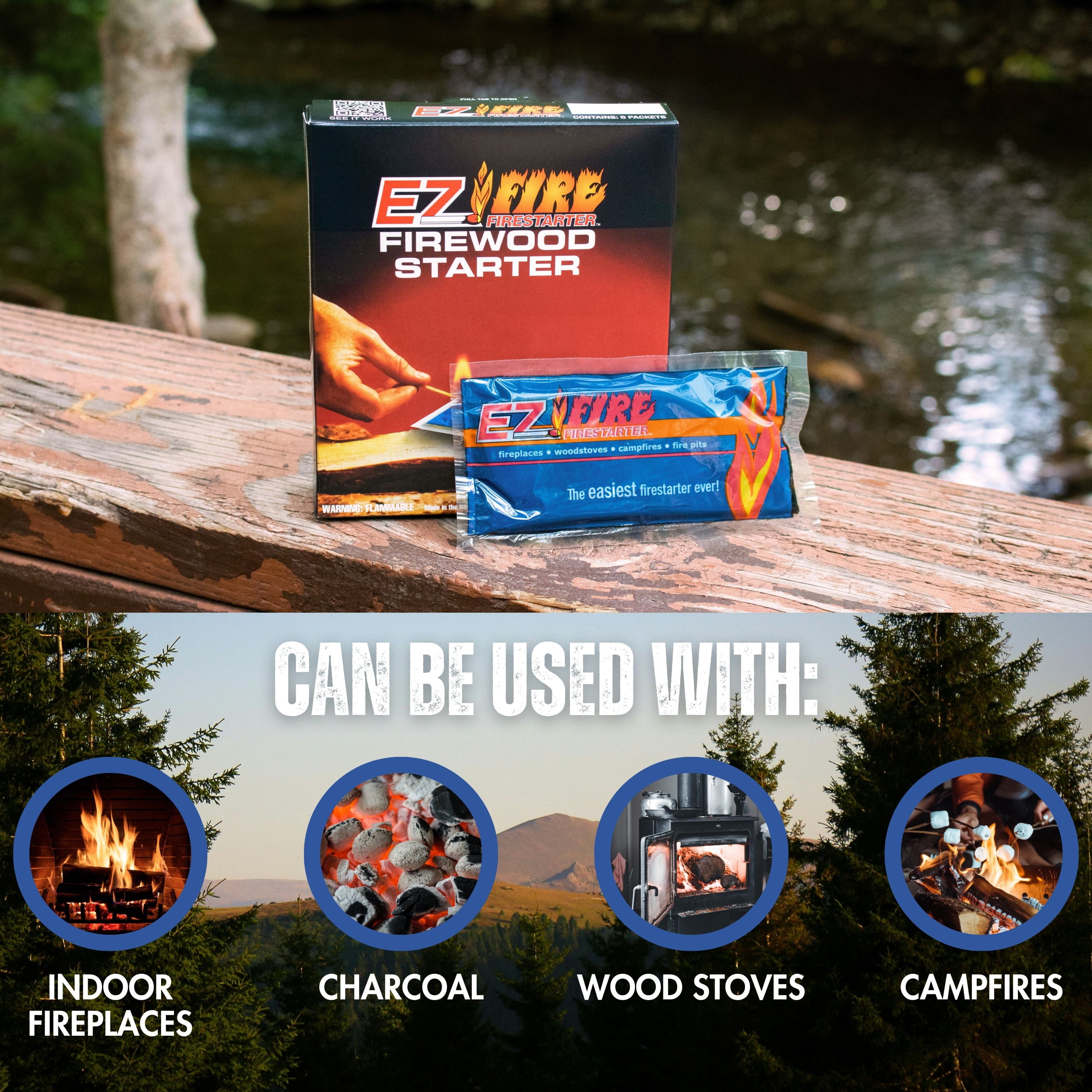 EZ FIRE FIRESTARTER for Fireplace, Campfire, or Grill, Safe, Fast, Gel Packets for Indoor or Outdoor Use, 50 Pack
