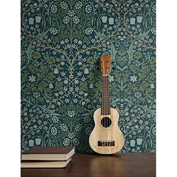 NextWall Victorian Garden Floral Peel and Stick Wallpaper (Prussian Blue & Moss Green)