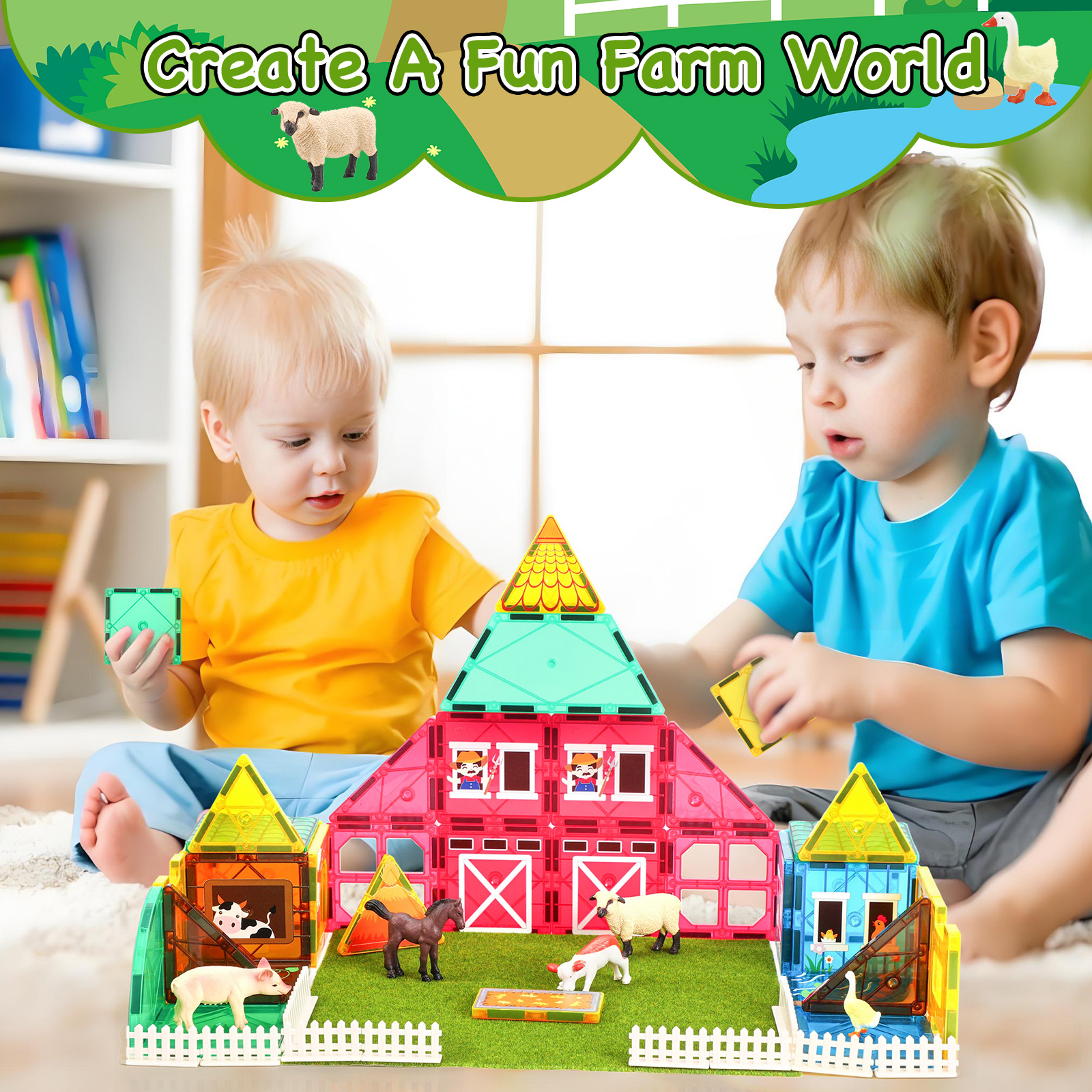 FunMagic 50-Piece Magnetic Farm Animal Building Set photo 2