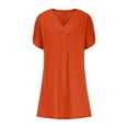thumbnail image 5 of Dazajoo Womens Solid V Neck Mini Dress Casual Loose Batwing Short Sleeve Ruched Summer Elegant Flowy Short Beach Dress,Orange,XXL, 5 of 7