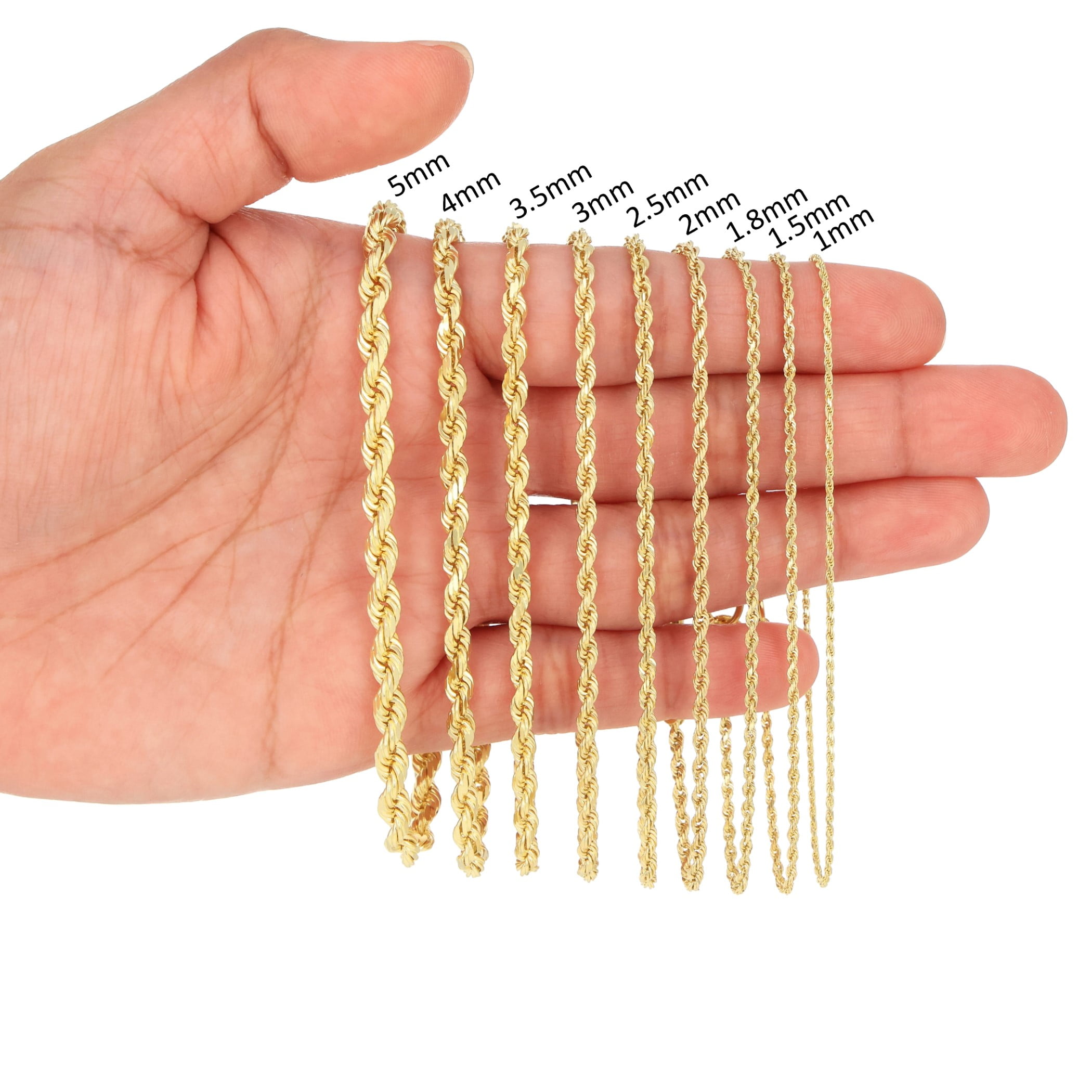 Nuragold 14K Real Yellow Gold Solid Rope Diamond Cut Chain Bracelet 7"-9" (1.5mm-10mm) Italian Jewelry for Men & Women