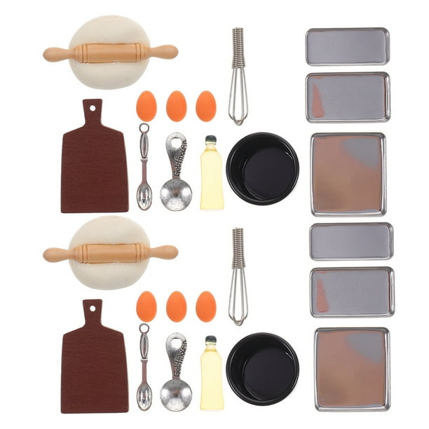 KAKOWELY 2 juegos de utensilios de cocina en miniatura para hornear, mini adornos para la casa, juego de herramientas de cocina para jugar