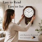 Pendulum Wall Clock - Decorative Wood Wall Clock with Pendulum - Schoolhouse Clock Regulator Design, Battery Operated & Silent, Wooden Pendulum Clock 18x11