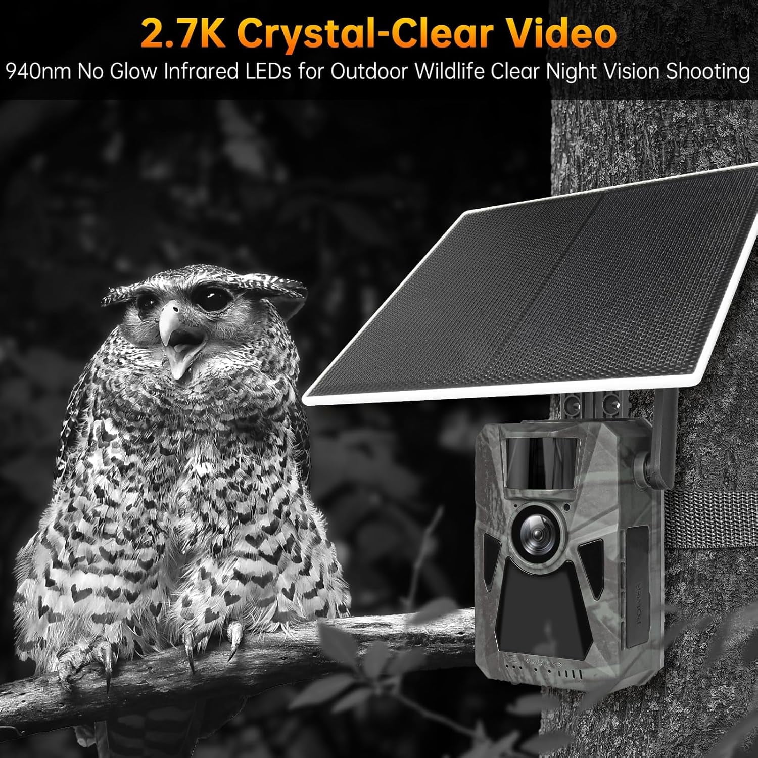 Solar 4G Cellular Trail Camera – 2.7K Ultra HD,Built-in 7500mAh Battery, Auto Nationwide Connection, Night Vision, Hunting Game Cam for Wildlife, Security & Surveillance