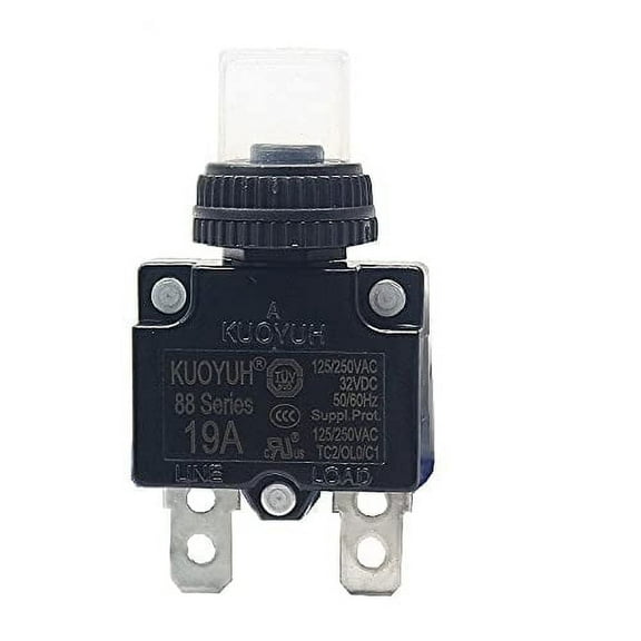 KUOYUH USA 18 Amp 88 Series Quick Connect Terminals Push-To-Reset Thermal Circuit Breaker with Transparent Waterproof Button Dust Cover (1-Pack)