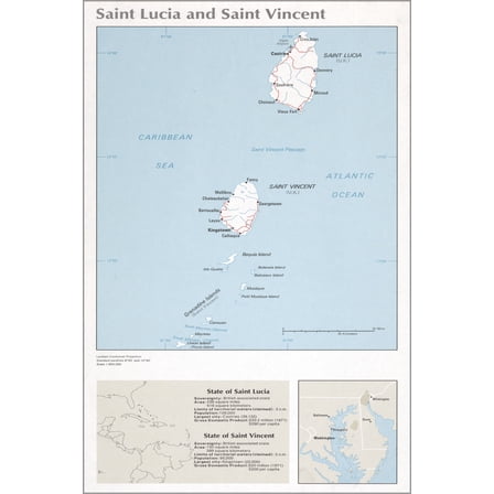 History Galore Cia Map of Saint Lucia and Saint Vincent 1976 24" x 36" Poster