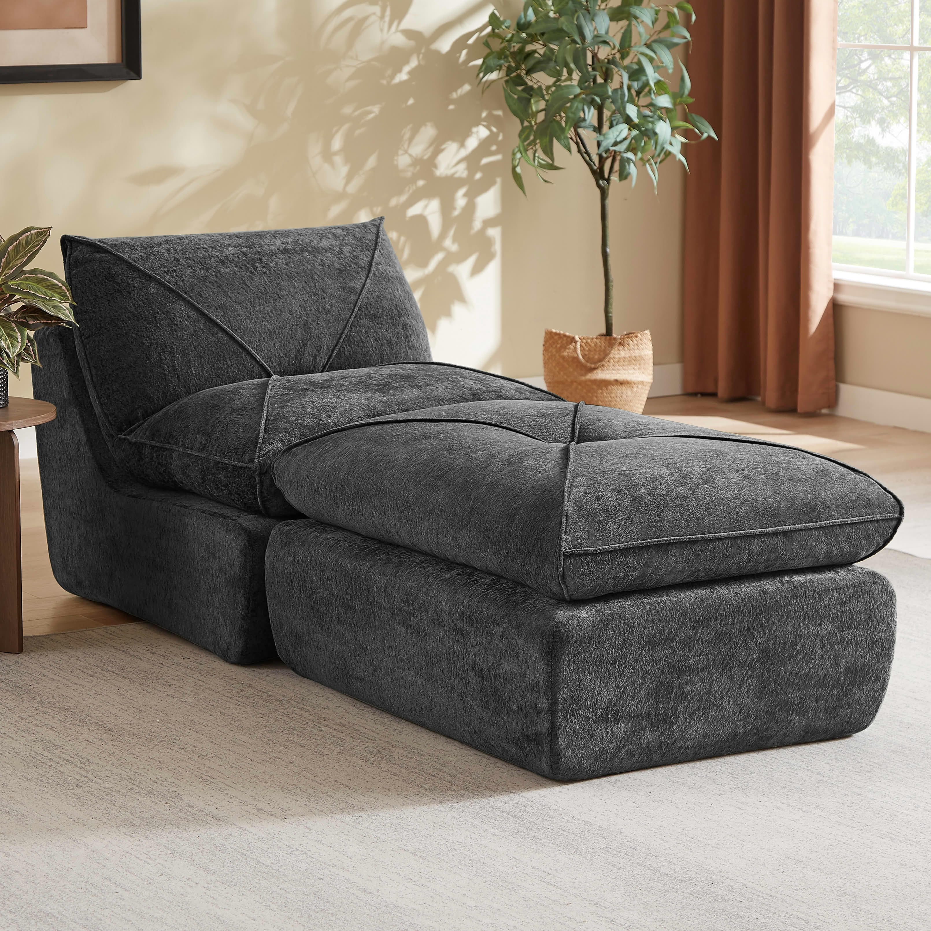 MAYEERTY Dark Gray Chenille Modular Sectional Sofa with Ottoman, Spring Support Flexible Combination for Living Room Apartment
