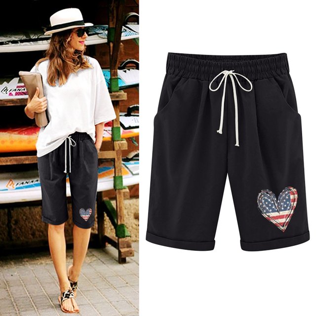 WILLBEST Fall Clothes Women Women Summer High Waisted Female Print Pants Plus Size Shorts Lacing Beach Workout Pocket Five Point Pants Lightweight Pants Women