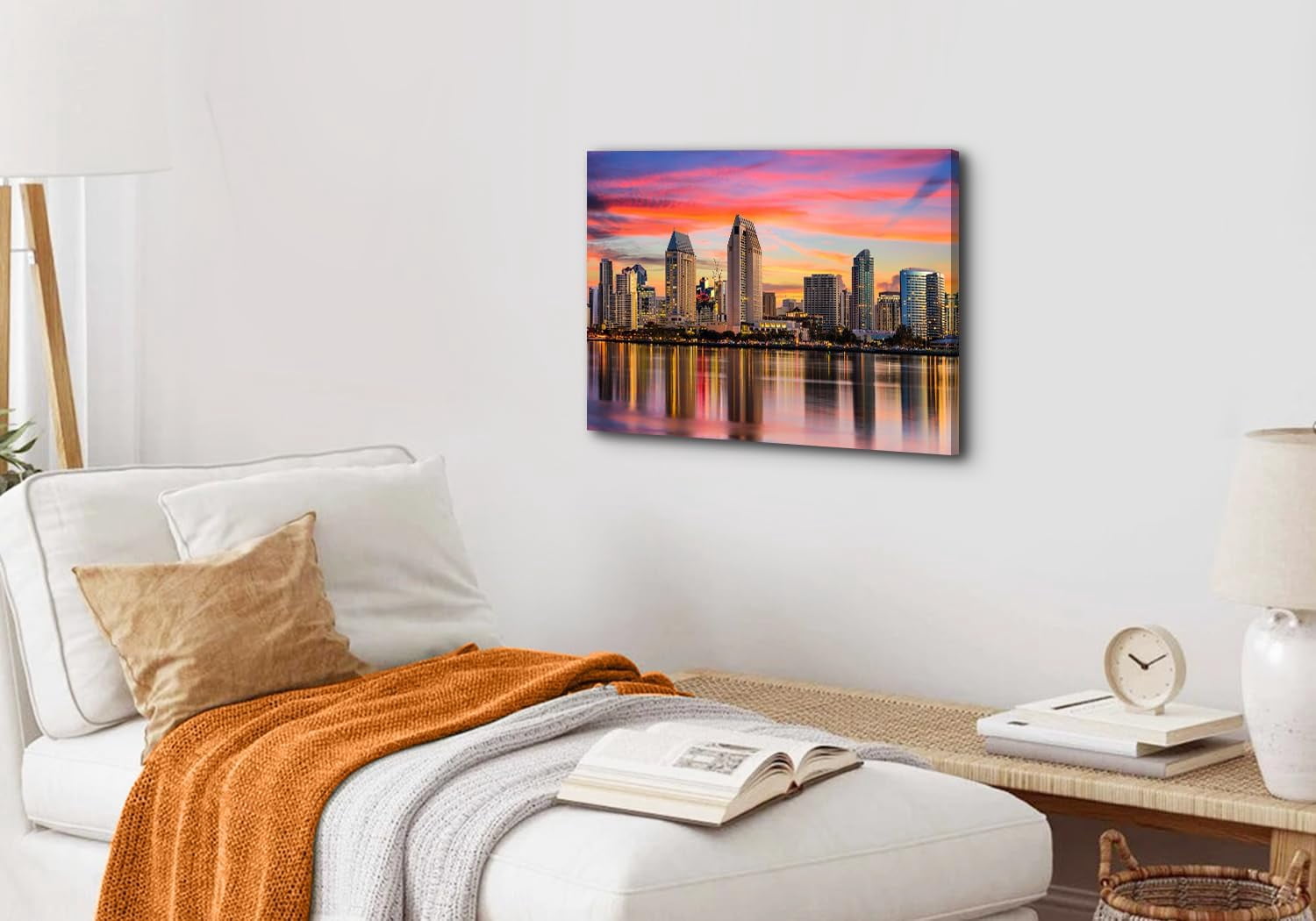 San Diego Wall Art Modern City Skyline Artwork Canvas Decor USA California Pictures for Living Room Building Panorama Poster Cityscape Night View Painting House Bedroom Office Home Decor 12x16”