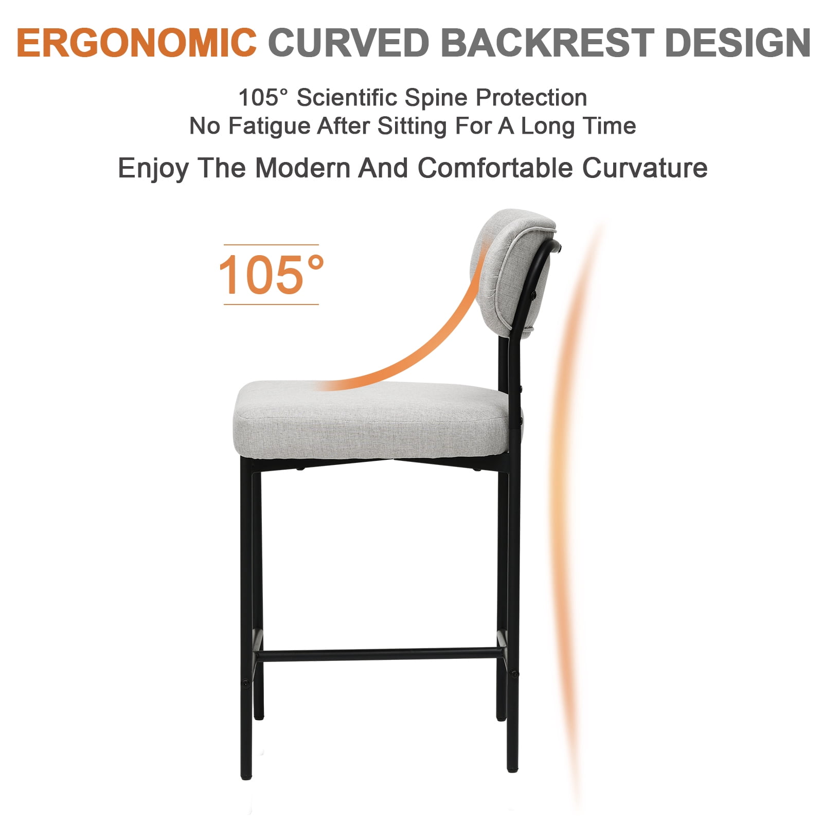 Hommpa Bar Stools Chairs Set of 3, 24" Beige Fabric Kitchen Counter Stools with Curved Back and Footrest, Fabric Counter Height Bar Chair for Kitchen Island