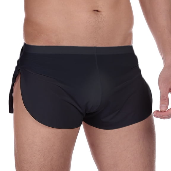 Ceisia Men's Sexy Silky Boxer Shorts Round Edge Three-point Shorts Comfortable Breathable Solid Color Loose Fit Home Wear Pajama Shorts Black L Gifts