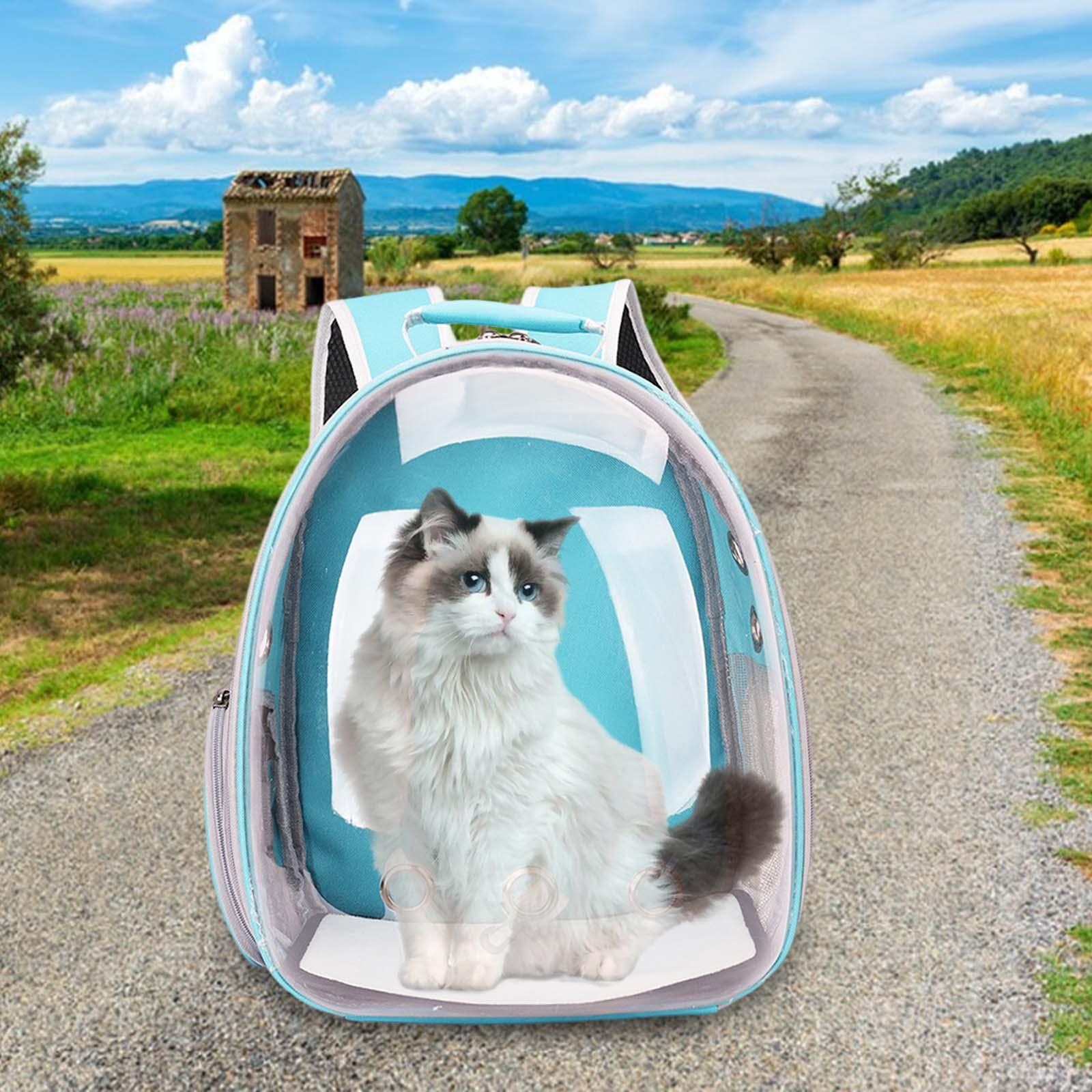 Bvdfgk Cat Carrier Backpack with Adjustable Shoulder Strap Transparent Small Dog Hiking Blue