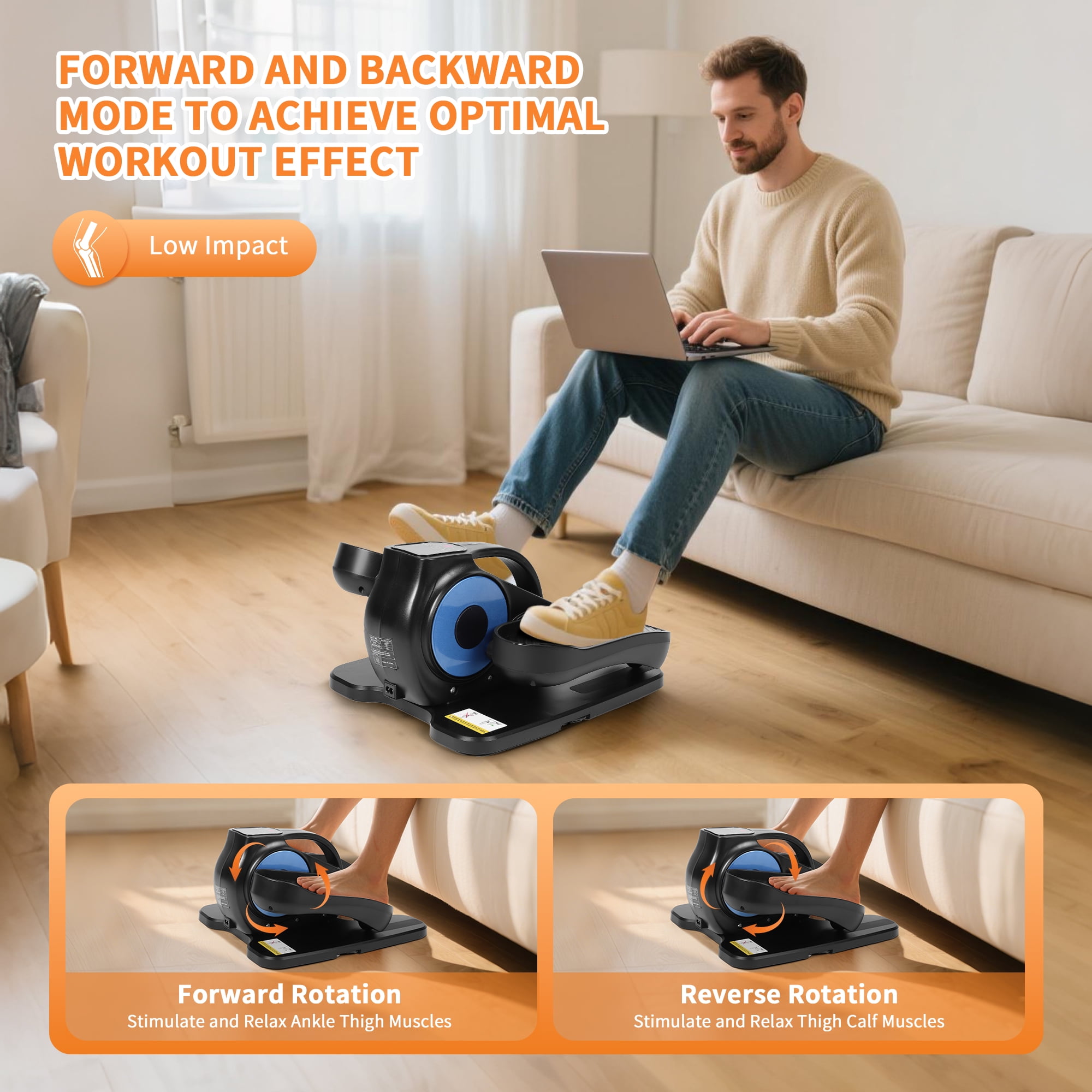 Yucurem Under Desk Elliptical Machine, Standing or Seated Small Leg Exerciser Bike for Seniors/Adults, Leg Workout Equipment for Home Office