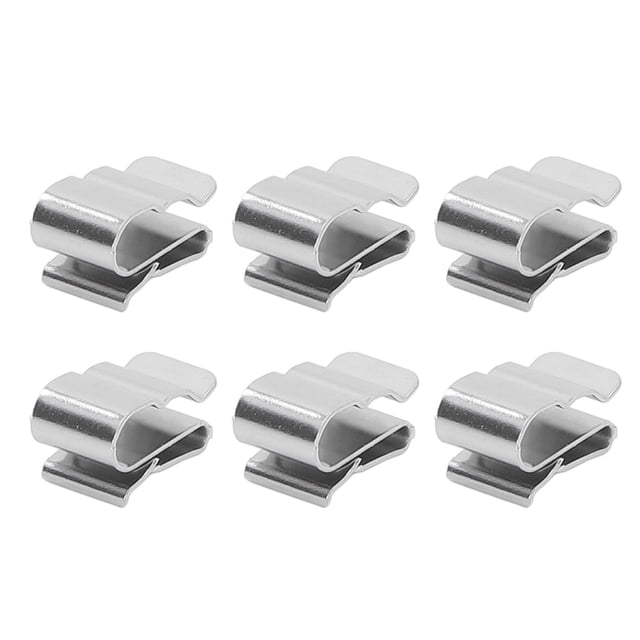 clip para cable solar, 50 piezas, abrazadera para cable de panel solar fotovoltaico, clip para cable de acero inoxidable, acabado de lujo Vista frontal con seis clips plateados en dos filas; cada clip muestra cuerpo en U de acero inoxidable y base de pinza, diseñado para marcos de 1,0–3,2 mm y compatible con cables de 6–6.5 mm de diámetro, adecuado para fijar y ordenar cables en instalaciones fotovoltaicas domésticas y también usado con kayaks o remolques para gestionarlos.
