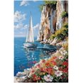 thumbnail image 1 of Impresión en lienzo de paisaje de una cabaña rural, pintura al óleo de mar y naturaleza, cartel de flores naturales, ideal para salas y dormitorios rurales, 1 of 5