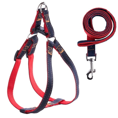 Jean & Nylon Dog Harness And Leash Set,Durable Safety Walking And Trainning Leash