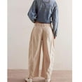 thumbnail image 2 of Lentta Women's Mid Rise Cord Barrel Jeans Casual Baggy Wide Leg Corduroy Cropped Pants with Pockets, 2 of 8