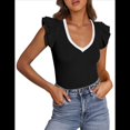 thumbnail image 3 of Camisetas de Verano para Mujer, con Cuello en V, Volantes, Sin Mangas, Ajustadas, en y Negro, Talla L, 3 of 7
