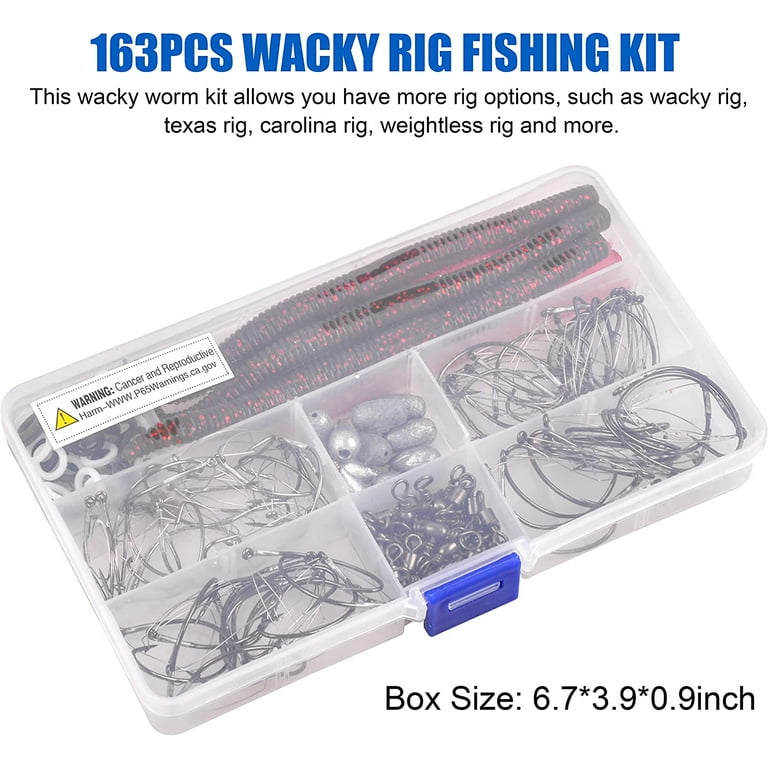 Fishing Wacky Worm Hook Rig Kit, 163Pcs Wacky Tool Baits Weedless Worm  Hooks O-Rings Bass Fishing Accessories with Tackle Box