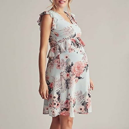

Ovzne Maternity Clothing Winter Maternity Clothing Sets Pregnant Women Clothes Flower Print Flying Sleeve Maternity Dress Maternity Clothing For Pregnant Women