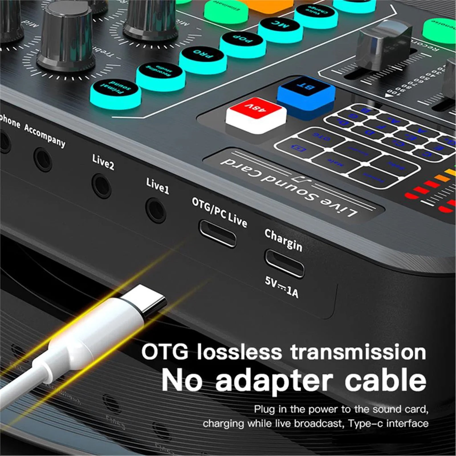 Au-dio Mixer M6 Sound Card Voice Changer Device External Table for USB Headset Mic Mobile Computer PC Live Broadcast Game Music ,Easy to Operate