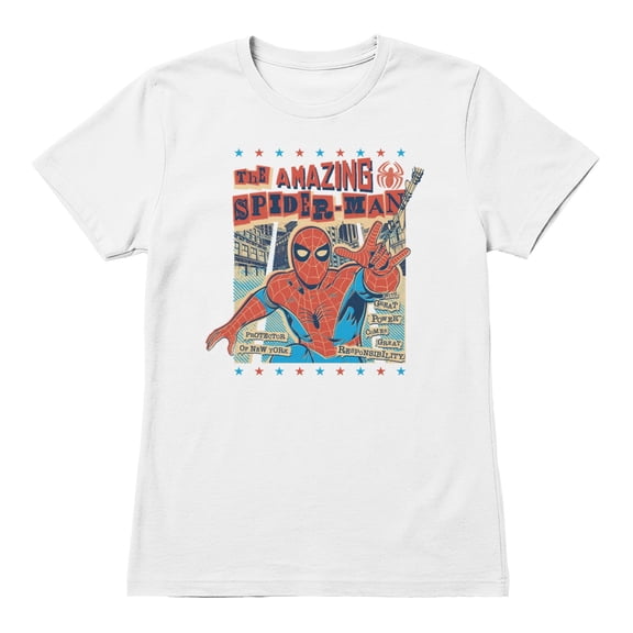Marvel Spider-Man Women's News Paper Print Cutout T Shirt (White, S-XXXL)