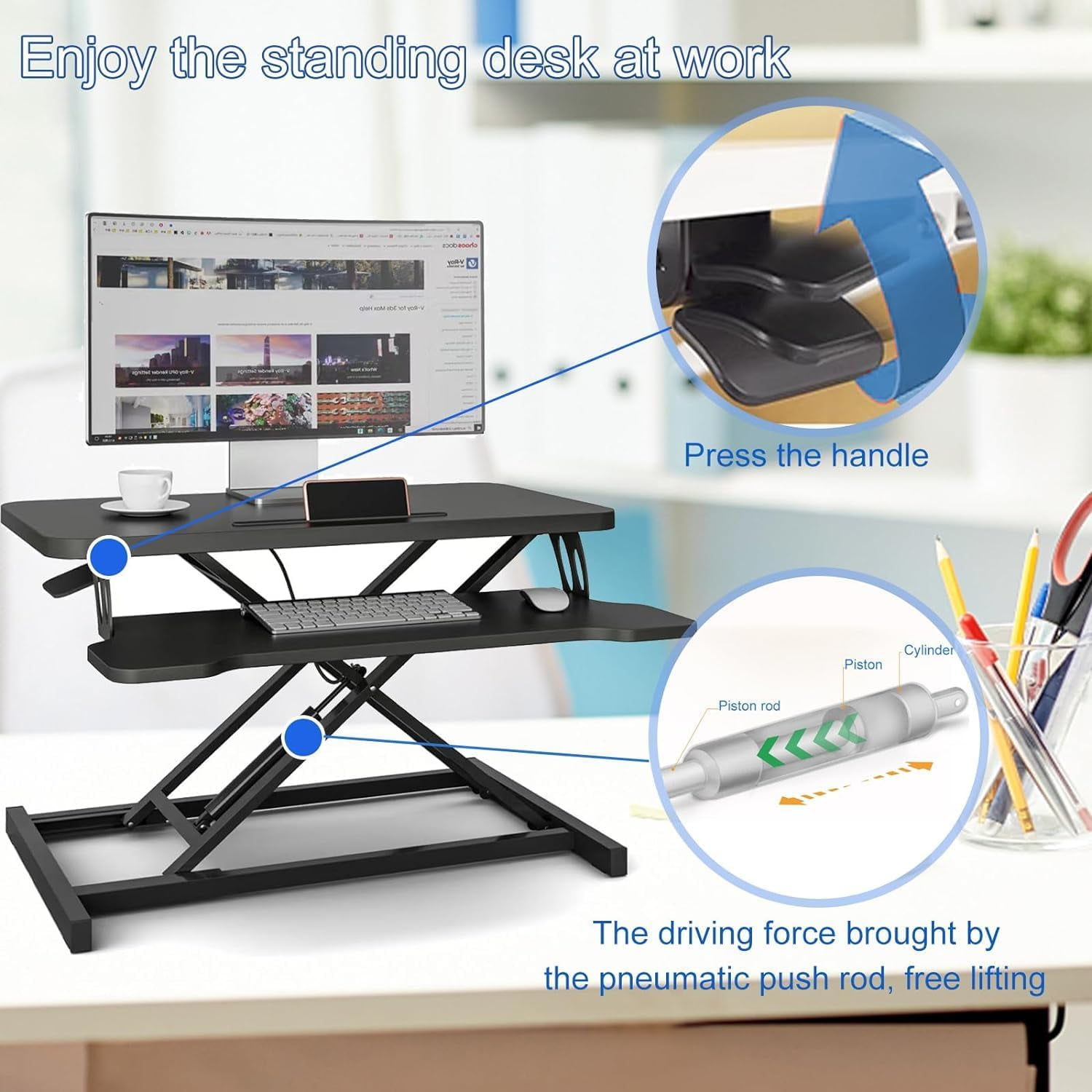 32 inch Standing Desk Converter, Height Adjustable Stand Desk, Stand up Desk Riser with Keyboard Tray, Stand Desk Riser for Dual Monitor and Laptop Workstation for Home Office (Black)
