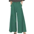 thumbnail image 2 of SELONE Palazzo Pants for Women Petite High Waist with Pockets Cotton Lounge Trousers Ankle Length Baggy Athletic Pants Green L, 2 of 8