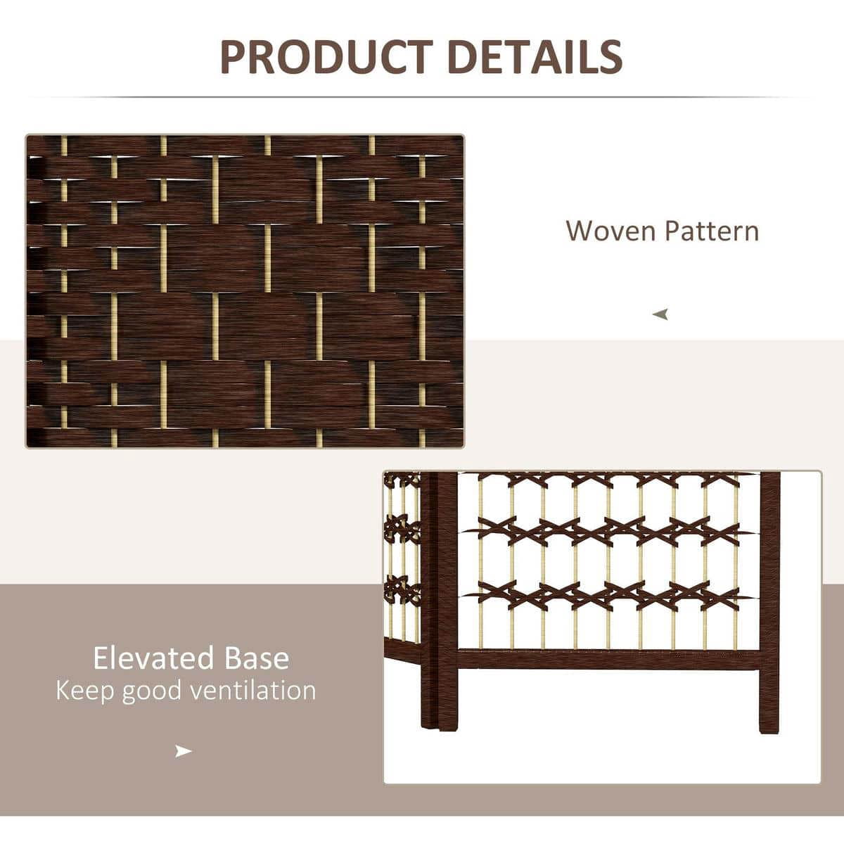 Spaco 4 Panel Folding Room Divider, Portable Privacy Screen, Wave Fiber Room Partition for Indoor as Living Room, Bedroom, Brown