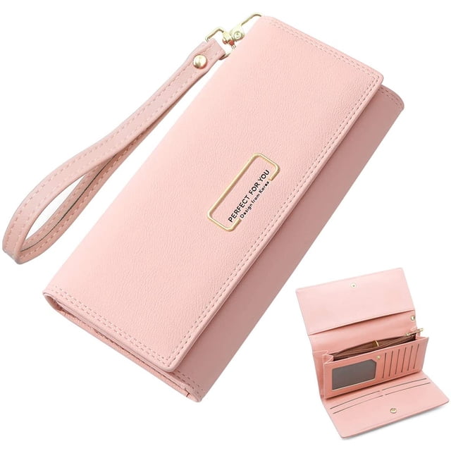 Wallet Women Large, Wallet Women Leather, Women Wallet Large Capacity With 10 Card Slots And Cell Phone Pocket, Elegant Wallet Women With Zipper (Pink)