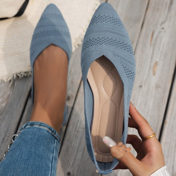 Gamivast Flat Shoes for Women Breathable Knit Flat Shoes Pointed Toe Ballet Flats Office Work Travel Walking Nursing Casual Comfortable Footwear Light Blue 43