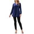 thumbnail image 2 of BLUSA DE VELVET PARA MUJER INSPIRE CHIC CON CUELLO EN V Y MANGAS LARGAS, AJUSTE HOLGADO, T-SHIRT T L AZUL OSCURO, 2 of 6
