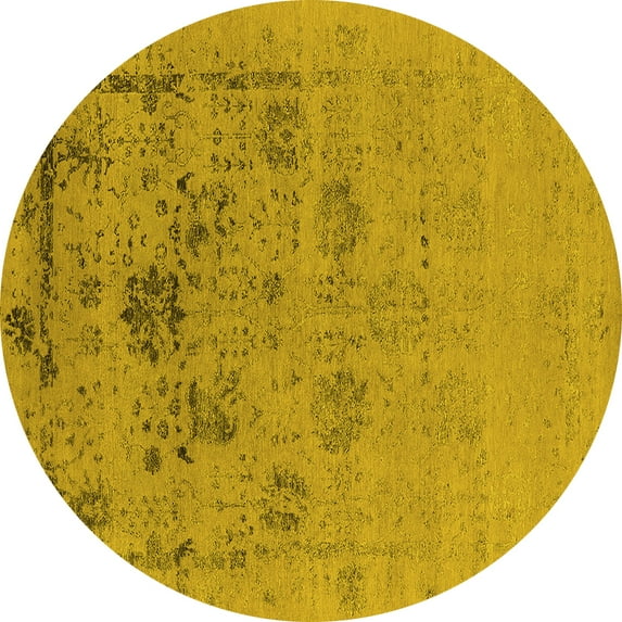 Ahgly Company Indoor Round Oriental Yellow Industrial Area Rugs, 3' Round