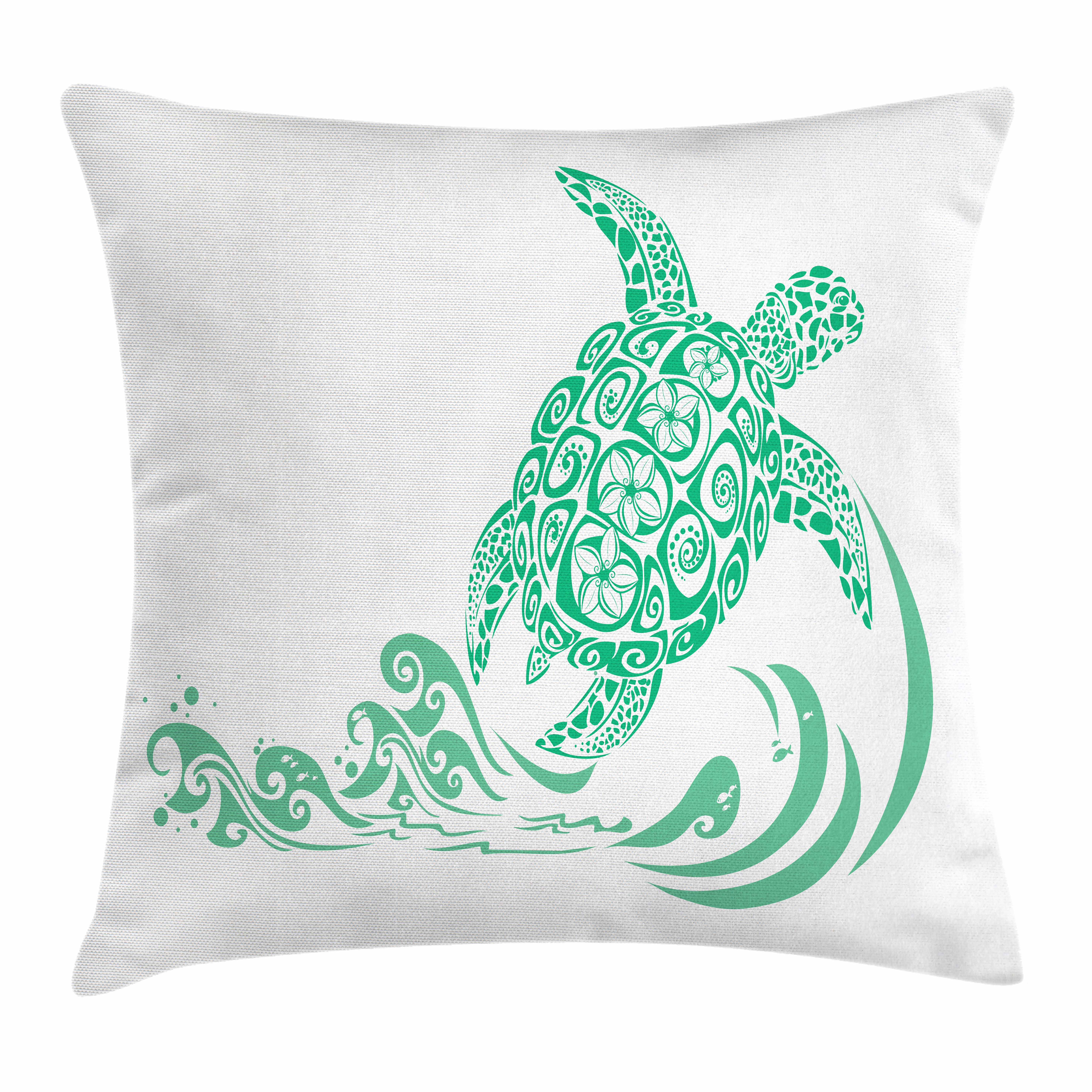 Turtle Throw Pillow Cushion Cover, Tortoise Pattern with Ornate Geometric Desgins Cartoon Ocean