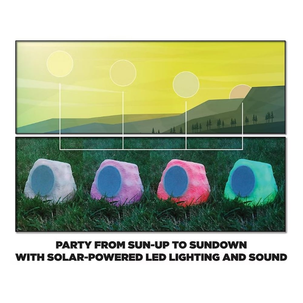 Open Box ION Glow Stone Link Solar Bluetooth Multi-Sync 10-Watt-Peak Outdoor Rock Speaker with LED Lights GLOWSTNLINKXUS