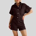 thumbnail image 2 of SRZYMJ Womens Jumpsuit Stylish Women's Denim Jumpsuit Casual Summer Short Sleeve Romper Featuring Functional Pockets And Comfortable Straight Leg Design, 2 of 5