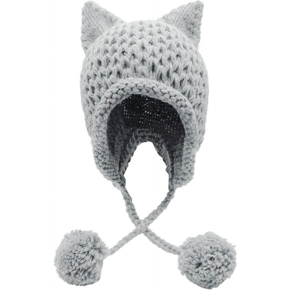 ORUYROP Winter Cute Cat Ears Knit Hat Ear Flap Crochet Beanie Hat