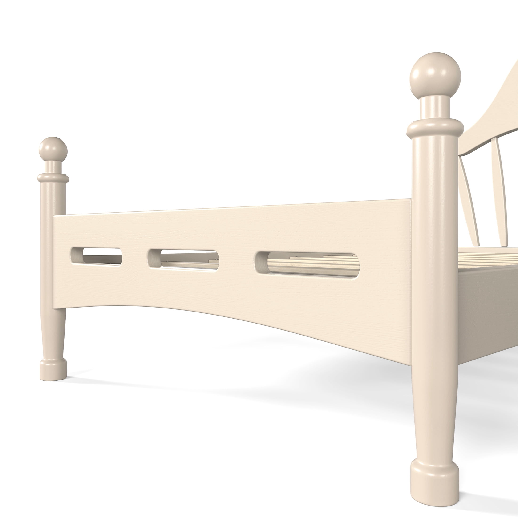 GDF Studio Twin Size Platform Bed with Curved Headboard, Solid Pine Frame, Slatted Support, Beige