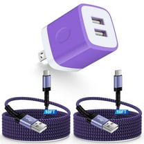 USB C Cable,USB A to USB C Cables 2pack 10ft FiveBox Nylon Braided 3A Fast Charging Cord Type C Charging Cable with 1pc Dual USB Wall Charger Block(Purple)