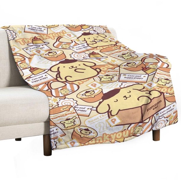 Manta Pompompurin Throws de varios tamaños, manta de tela de superficie vertical súper suave, acogedora y cálida, adecuada para cama, sofá, campamento, viajes, todas las estaciones, liviana y