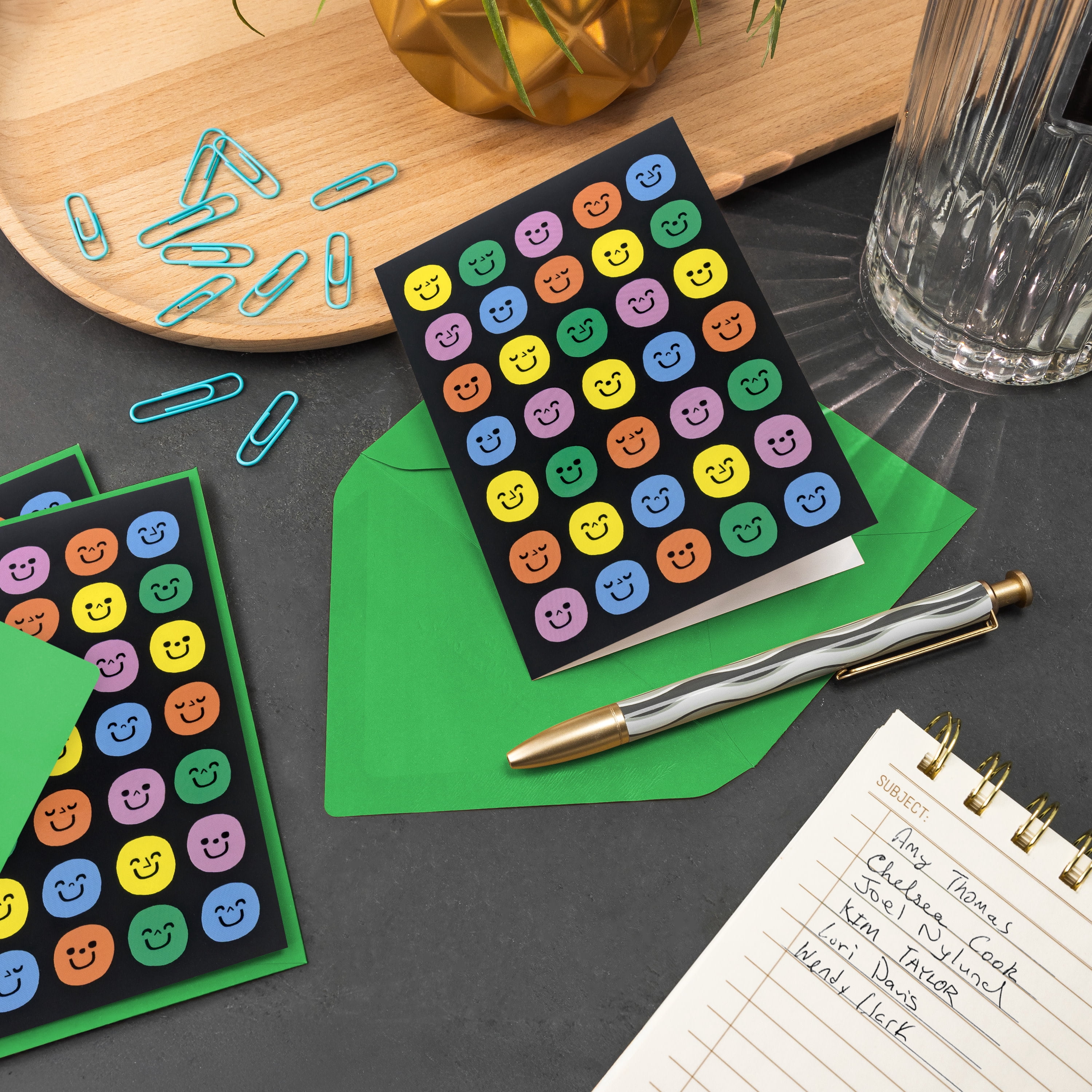 Hallmark Blank Notes (Smiley Faces on Black), Pack of 10