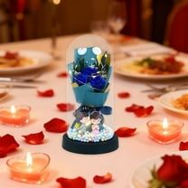 Dried Rose Bouquet 8.46x4.33x4.33in,Soap Flower Arrangement With Glass Dome And LED Lights For Home Decor And Romantic Birthday Gifts For Her(Dark Blue)