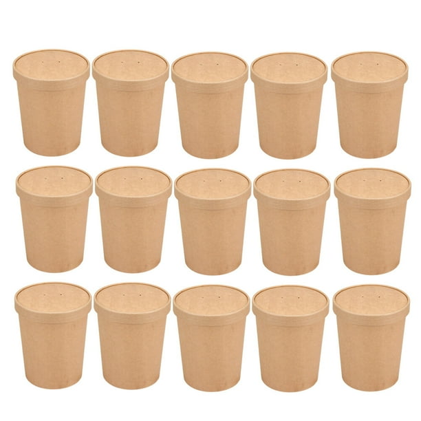 50 vasos desechables de 12 oz para sopa caliente, gruesos, de papel kraft resistente al aceite, con tapas (50 vasos de papel + 50 tapas de papel)