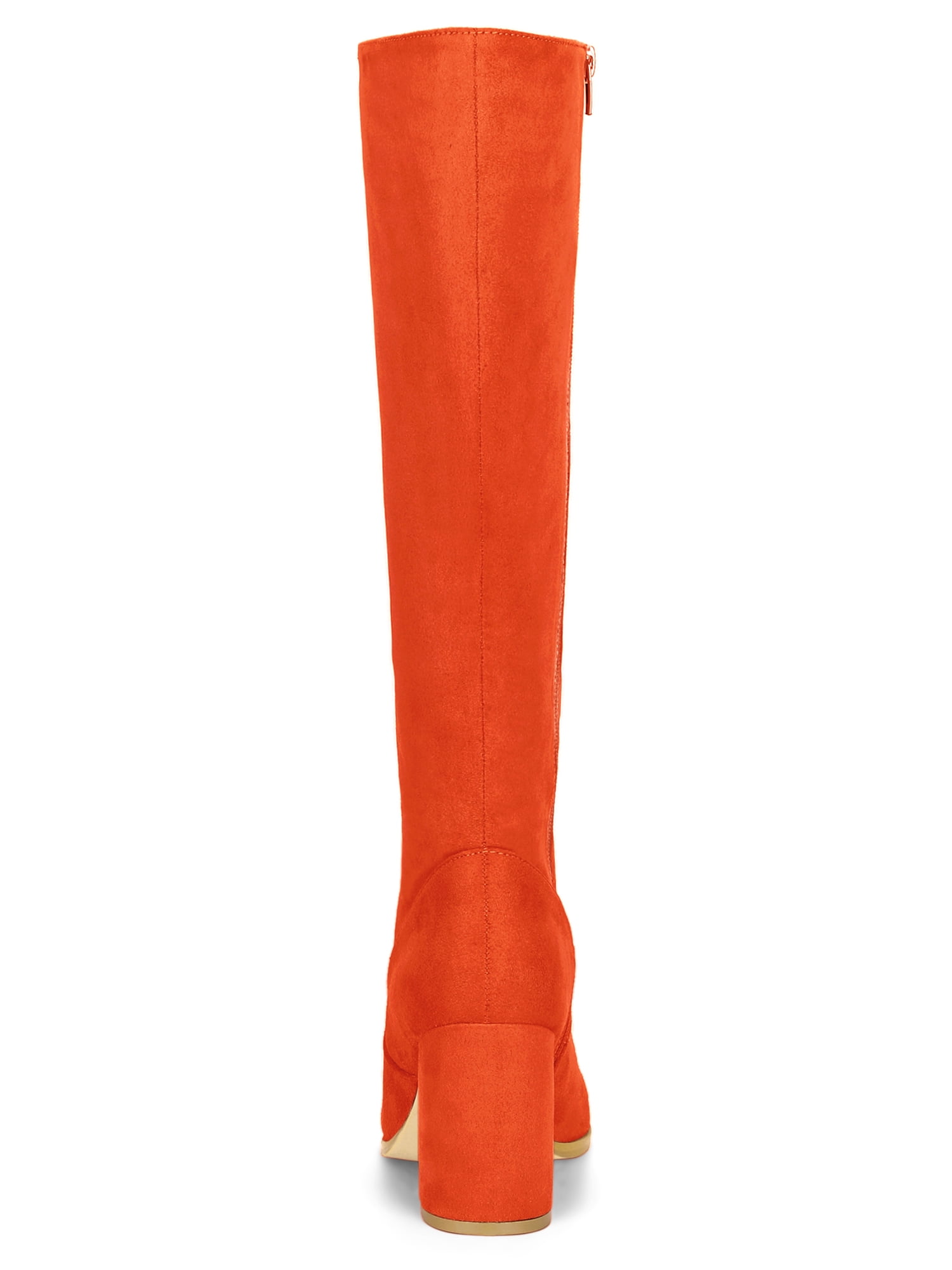 DARING DIVA Women's Side Zipper Chunky Heel Knee High Boots Orange 6